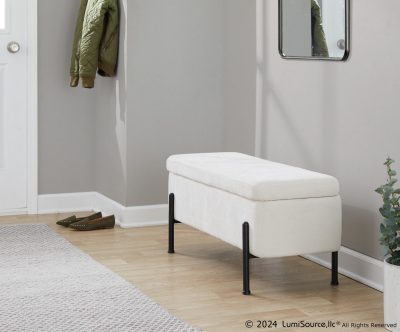 Daniella Contemporary Black Steel Cream Fabric Storage Bench