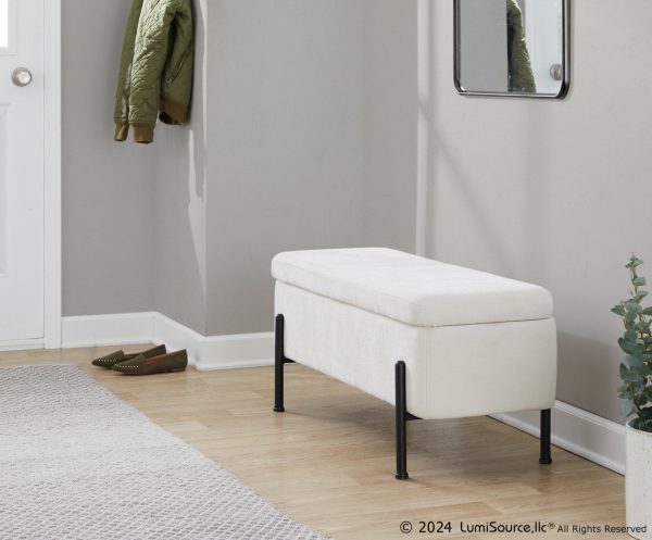 Daniella Contemporary Black Steel Cream Fabric Storage Bench