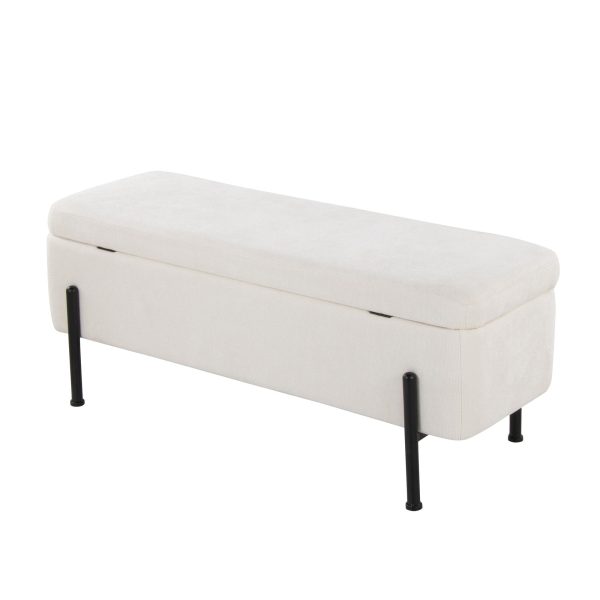 Daniella Contemporary Black Steel Cream Fabric Storage Bench 7