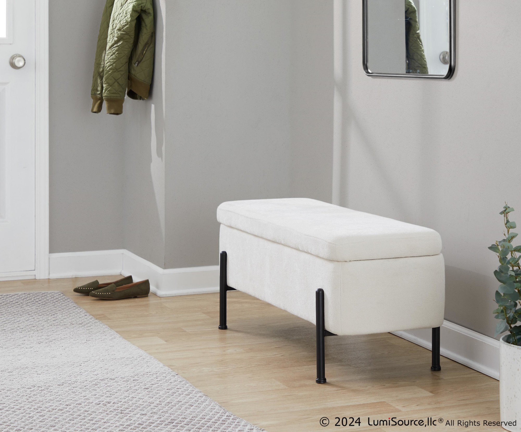 Daniella Contemporary Black Steel Cream Fabric Storage Bench 1 Daniella Contemporary Black Steel Cream Fabric Storage Bench