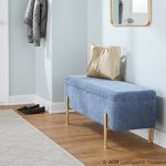 Daniella Contemporary Blue Fabric Storage Bench Gold Metal Legs 16 Daniella Contemporary Blue Fabric Storage Bench Gold Metal Legs