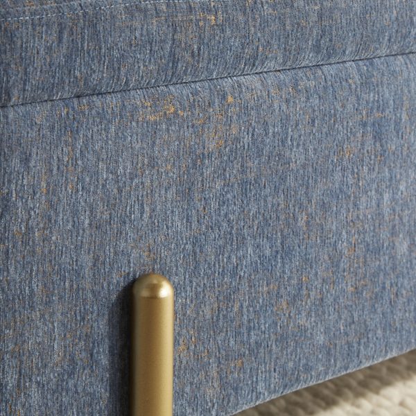 Daniella Contemporary Blue Fabric Storage Bench Gold Metal Legs 11