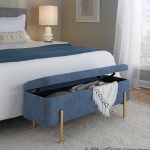 Daniella Contemporary Blue Fabric Storage Bench Gold Metal Legs 17 Daniella Contemporary Blue Fabric Storage Bench Gold Metal Legs
