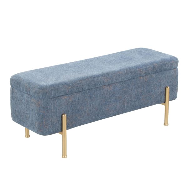 Daniella Contemporary Blue Fabric Storage Bench Gold Metal Legs 4