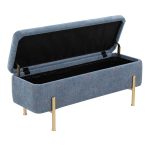 Daniella Contemporary Blue Fabric Storage Bench Gold Metal Legs 20 Daniella Contemporary Blue Fabric Storage Bench Gold Metal Legs