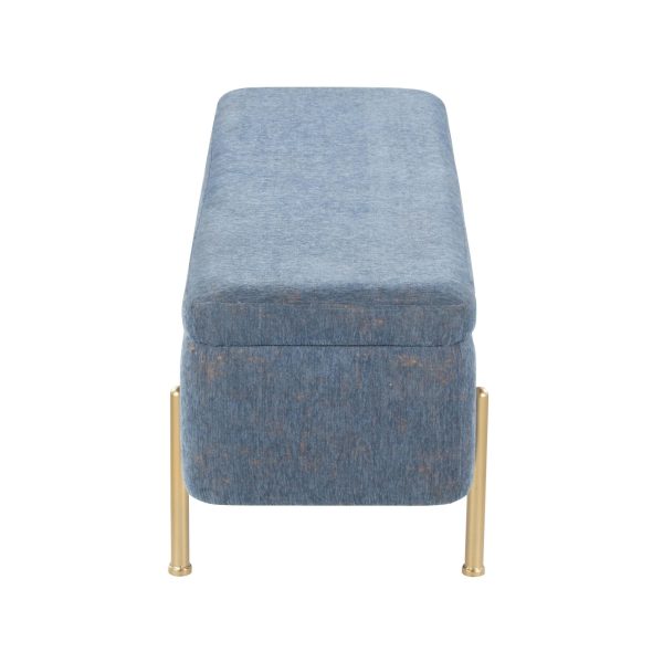 Daniella Contemporary Blue Fabric Storage Bench Gold Metal Legs 6