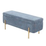 Daniella Contemporary Blue Fabric Storage Bench Gold Metal Legs 22 Daniella Contemporary Blue Fabric Storage Bench Gold Metal Legs