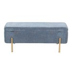 Daniella Contemporary Blue Fabric Storage Bench Gold Metal Legs 23 Daniella Contemporary Blue Fabric Storage Bench Gold Metal Legs