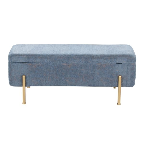 Daniella Contemporary Blue Fabric Storage Bench Gold Metal Legs 8