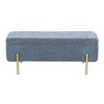 Daniella Contemporary Blue Fabric Storage Bench Gold Metal Legs 24 Daniella Contemporary Blue Fabric Storage Bench Gold Metal Legs