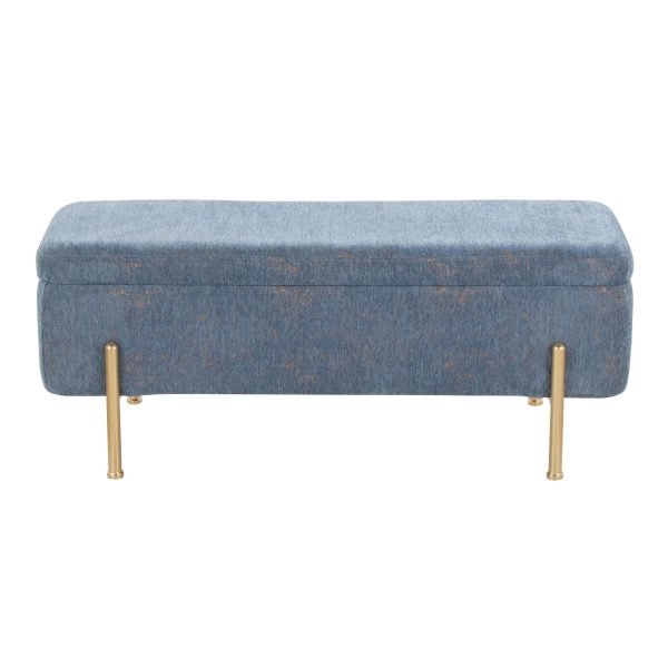 Daniella Contemporary Blue Fabric Storage Bench Gold Metal Legs 9