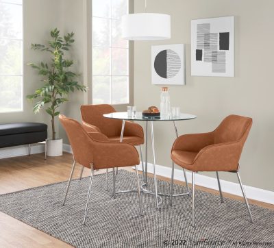 Daniella Contemporary Camel Faux Leather Dining Chairs Chrome (Set of 2)