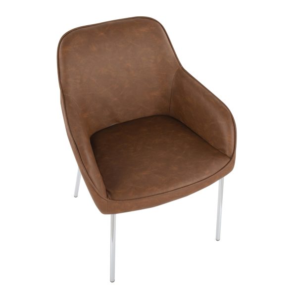 Daniella Contemporary Camel Faux Leather Dining Chairs Chrome Set of 2 7