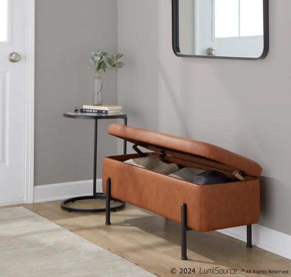 Daniella Contemporary Camel Faux Leather and Black Steel Storage Bench 2
