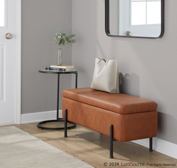 Daniella Contemporary Camel Faux Leather and Black Steel Storage Bench 3