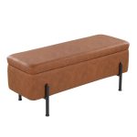 Daniella Contemporary Camel Faux Leather and Black Steel Storage Bench 16 Daniella Contemporary Camel Faux Leather and Black Steel Storage Bench