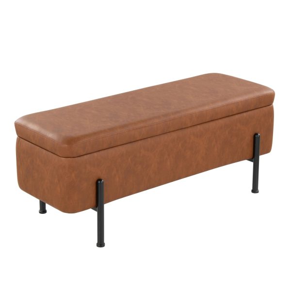 Daniella Contemporary Camel Faux Leather and Black Steel Storage Bench 4