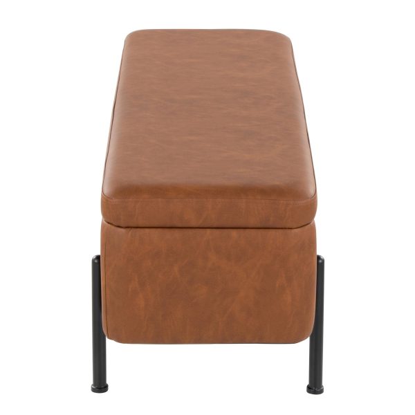 Daniella Contemporary Camel Faux Leather and Black Steel Storage Bench 5