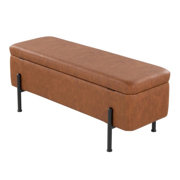 Daniella Contemporary Camel Faux Leather and Black Steel Storage Bench 6