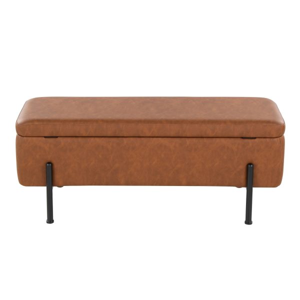 Daniella Contemporary Camel Faux Leather and Black Steel Storage Bench 7