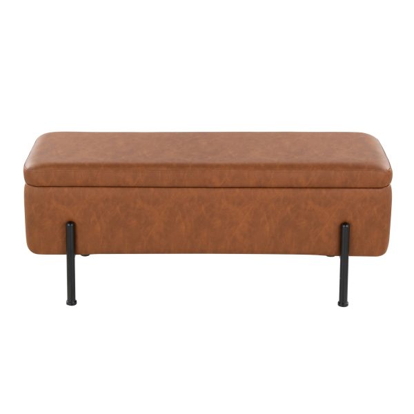 Daniella Contemporary Camel Faux Leather and Black Steel Storage Bench 8