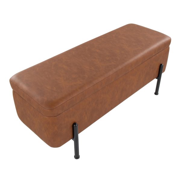 Daniella Contemporary Camel Faux Leather and Black Steel Storage Bench 9