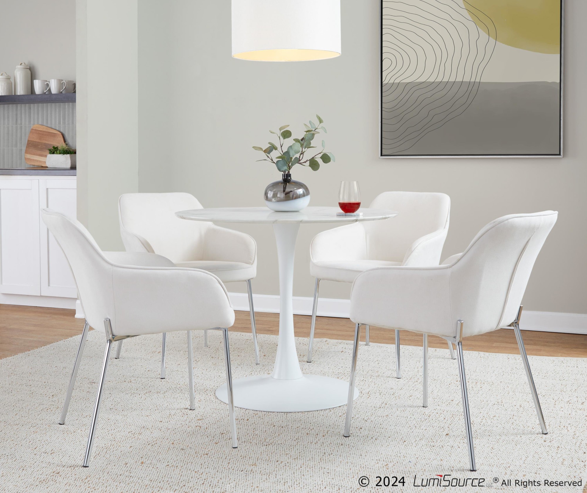 Daniella Contemporary Chrome and Cream Fabric Dining Chairs (Set of 2) 2 Daniella Contemporary Chrome and Cream Fabric Dining Chairs (Set of 2) - Image 2
