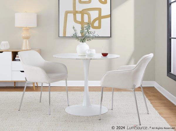 Daniella Contemporary Chrome and Cream Fabric Dining Chairs Set of 2