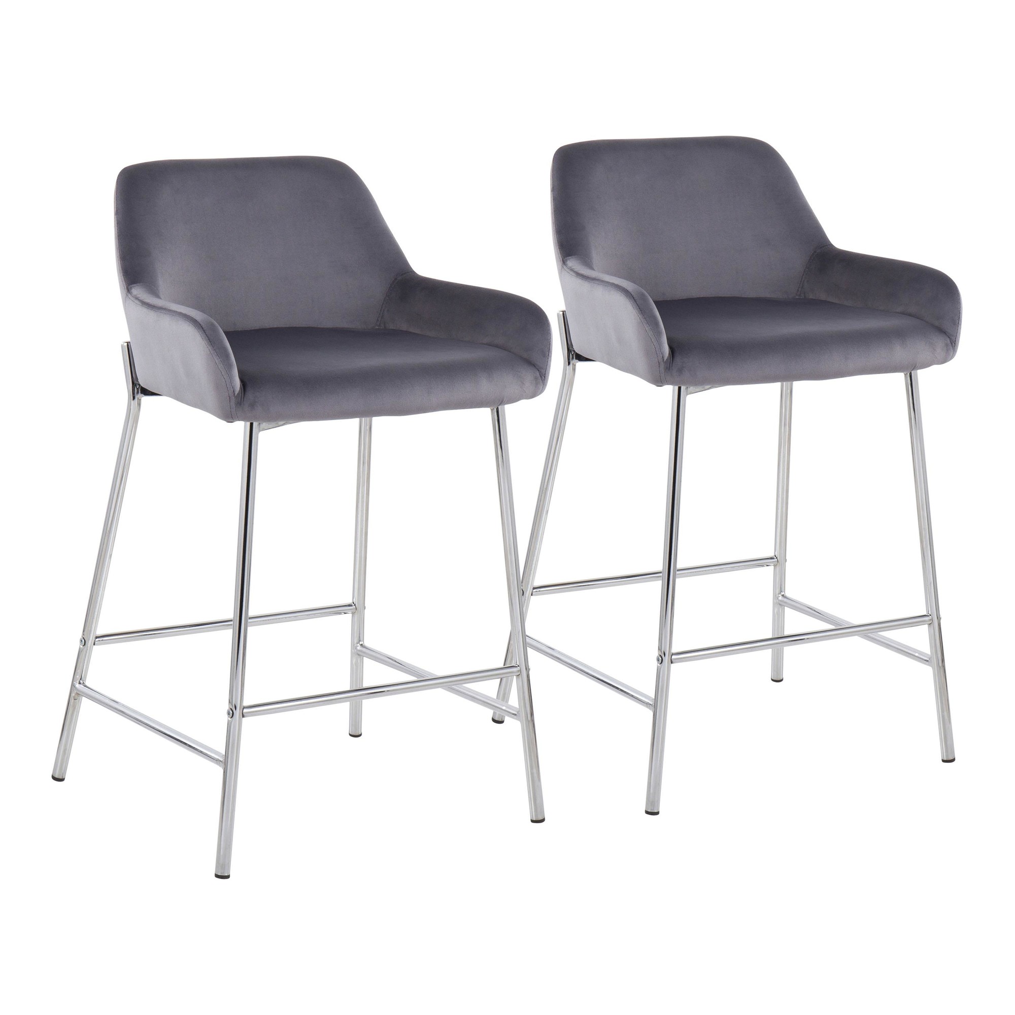 Daniella Contemporary Chrome and Silver Velvet Counter Stools (Set of 2) 3 Daniella Contemporary Chrome and Silver Velvet Counter Stools (Set of 2) - Image 3