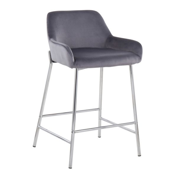 Daniella Contemporary Chrome and Silver Velvet Counter Stools Set of 2 3