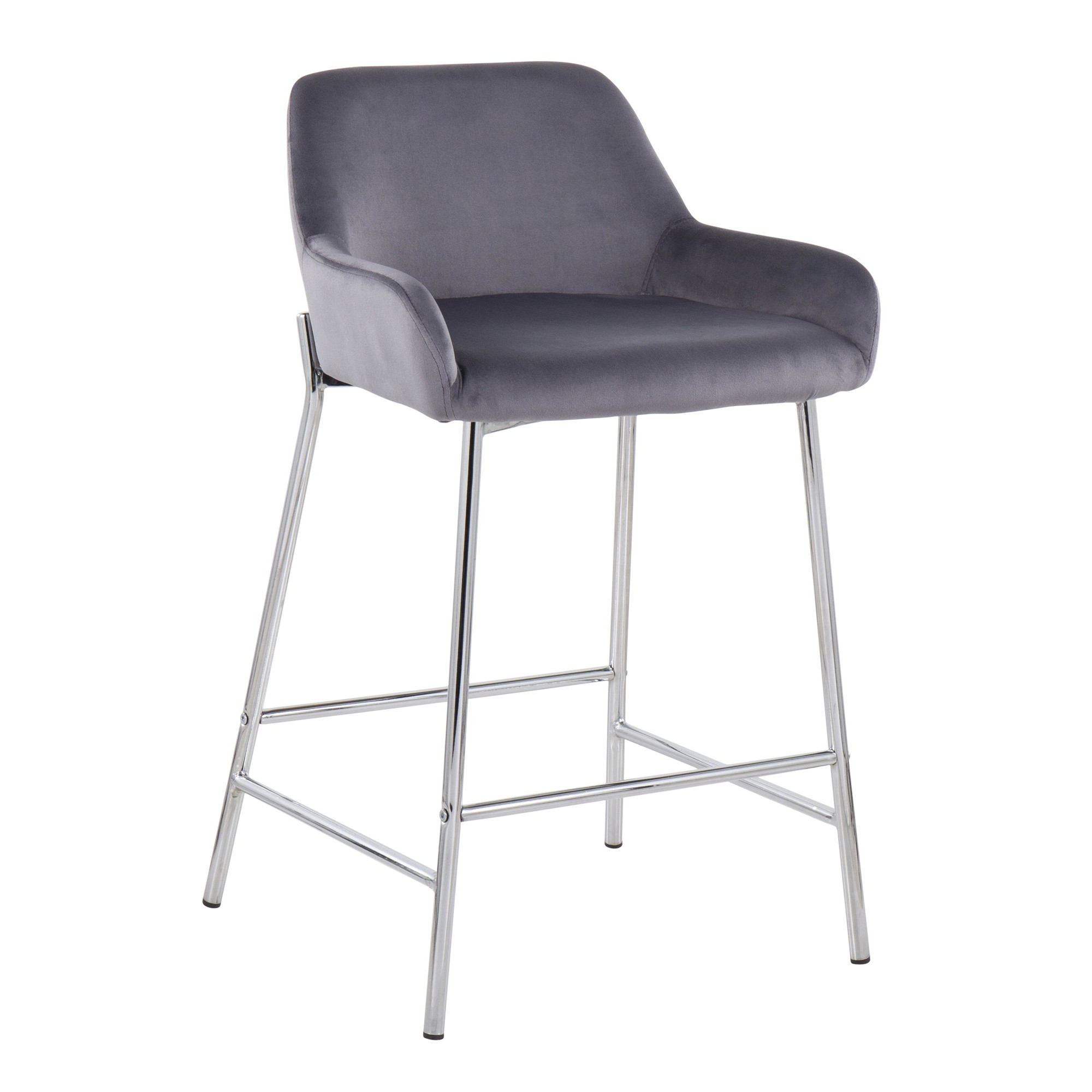 Daniella Contemporary Chrome and Silver Velvet Counter Stools (Set of 2) 4 Daniella Contemporary Chrome and Silver Velvet Counter Stools (Set of 2) - Image 4