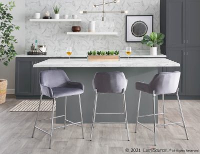 Daniella Contemporary Chrome and Silver Velvet Counter Stools (Set of 2)