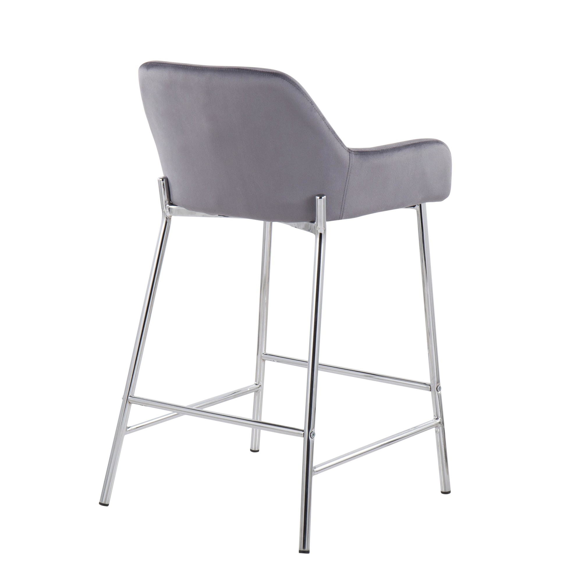 Daniella Contemporary Chrome and Silver Velvet Counter Stools (Set of 2) 6 Daniella Contemporary Chrome and Silver Velvet Counter Stools (Set of 2) - Image 6