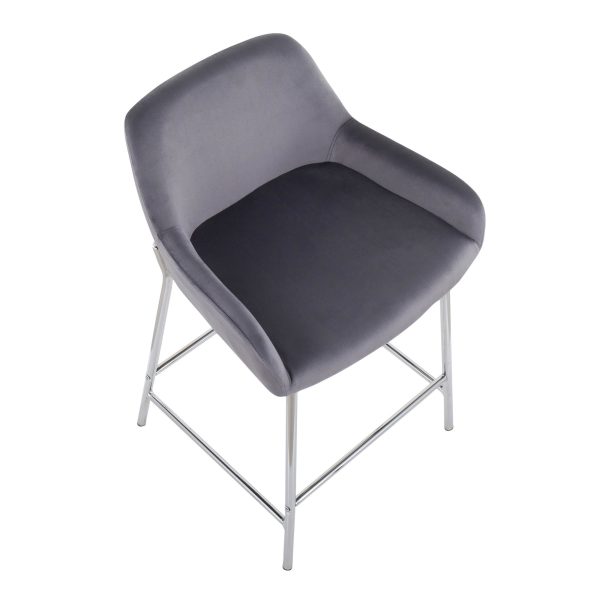 Daniella Contemporary Chrome and Silver Velvet Counter Stools Set of 2 8