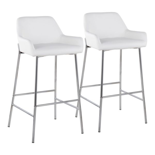 Daniella Contemporary Chrome and White Bar Stools Set of 2 1