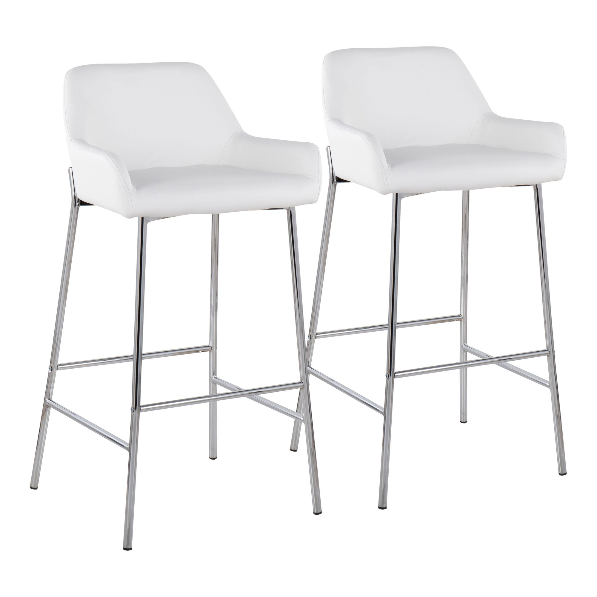 Daniella Contemporary Chrome and White Bar Stools (Set of 2) 2 Daniella Contemporary Chrome and White Bar Stools (Set of 2) - Image 2