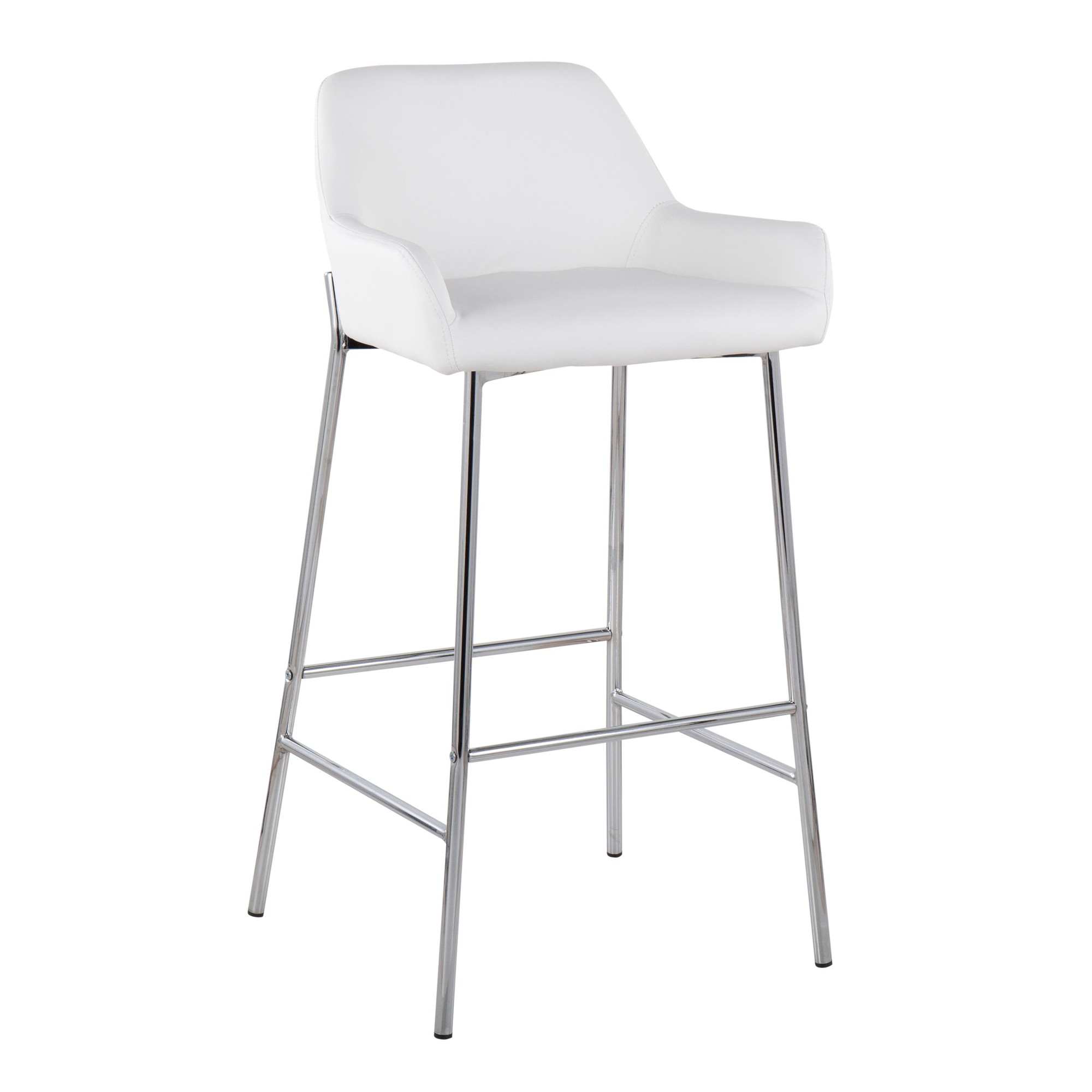 Daniella Contemporary Chrome and White Bar Stools (Set of 2) 3 Daniella Contemporary Chrome and White Bar Stools (Set of 2) - Image 3