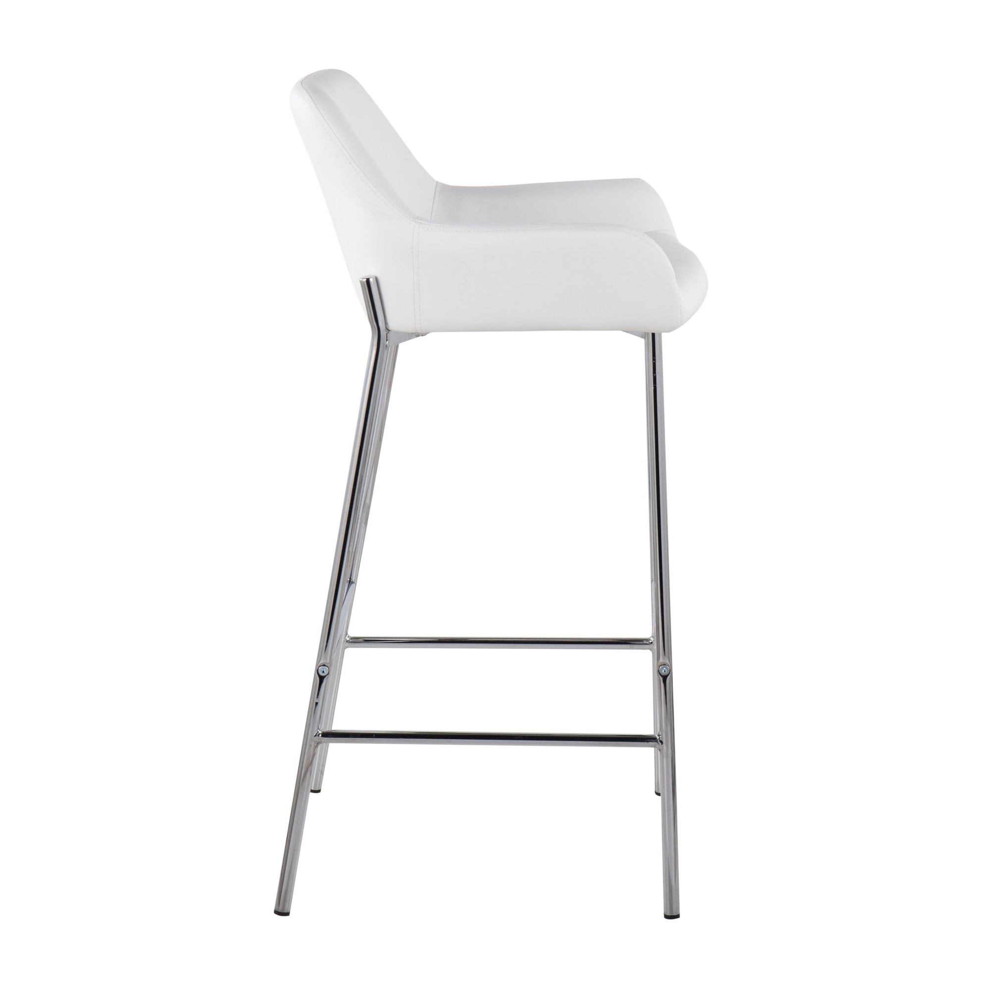 Daniella Contemporary Chrome and White Bar Stools (Set of 2) 4 Daniella Contemporary Chrome and White Bar Stools (Set of 2) - Image 4