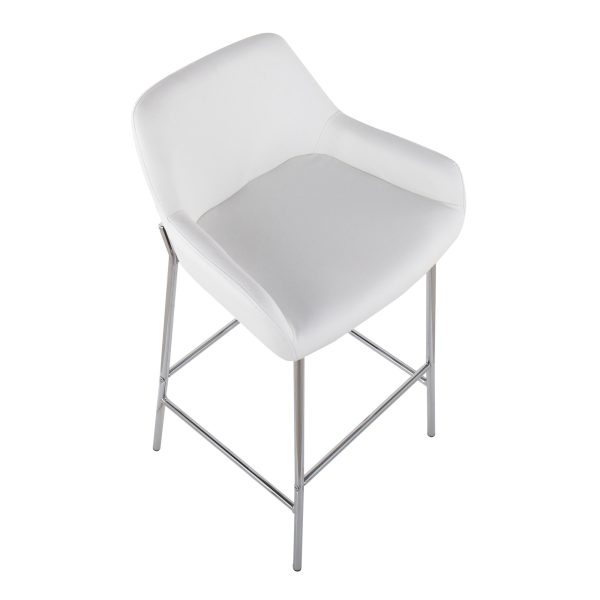Daniella Contemporary Chrome and White Bar Stools Set of 2 7