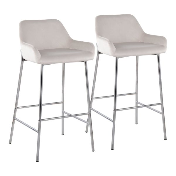 Daniella Contemporary Chrome and White Velvet Bar Stools Set of 2 1