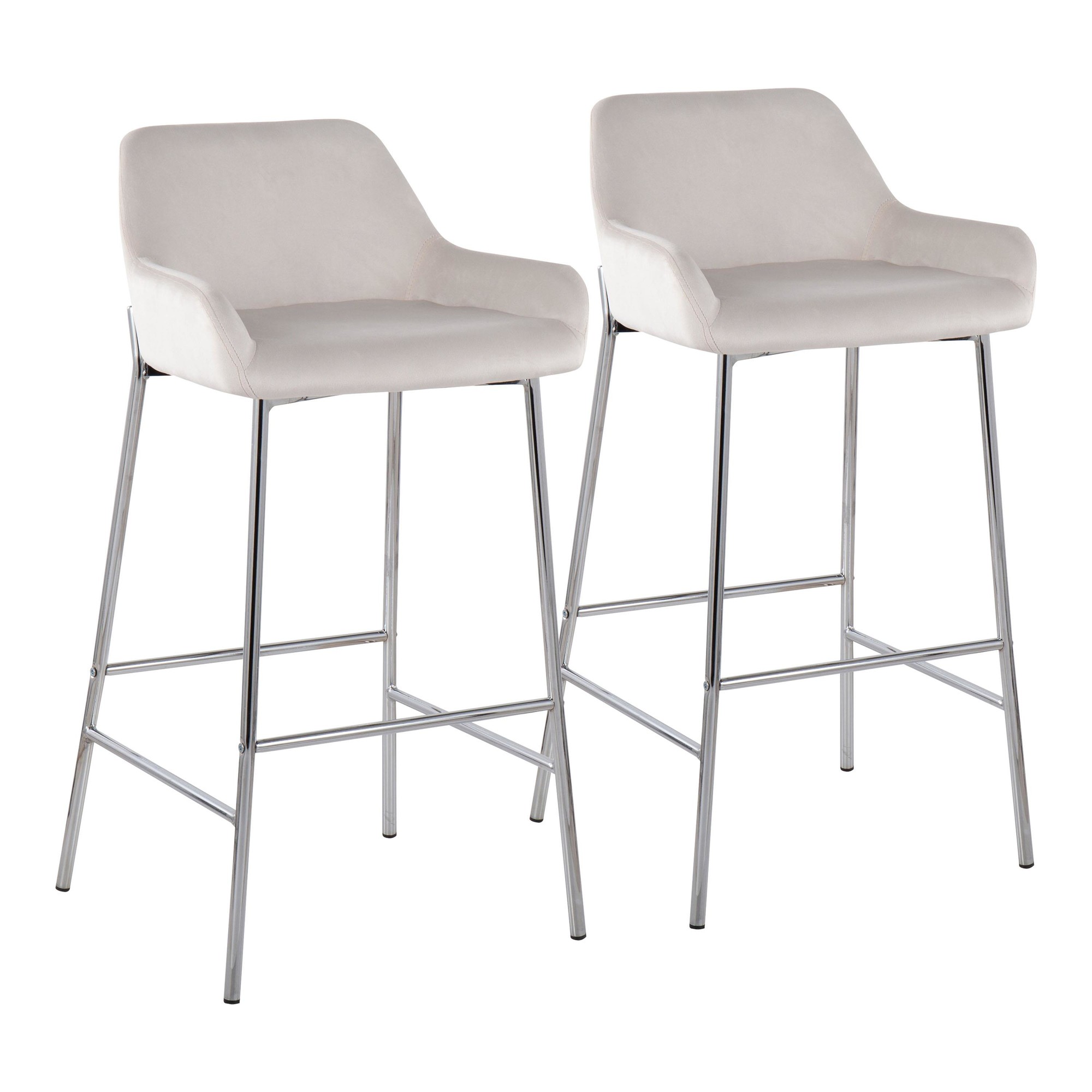 Daniella Contemporary Chrome and White Velvet Bar Stools (Set of 2) 2 Daniella Contemporary Chrome and White Velvet Bar Stools (Set of 2) - Image 2