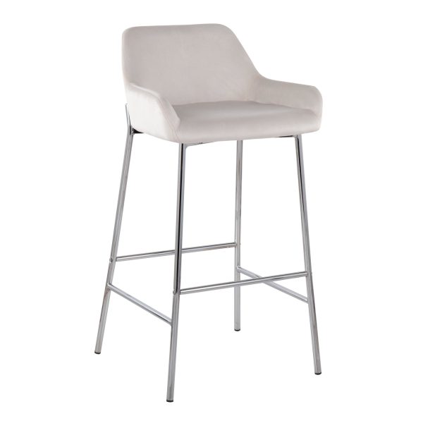 Daniella Contemporary Chrome and White Velvet Bar Stools Set of 2 2