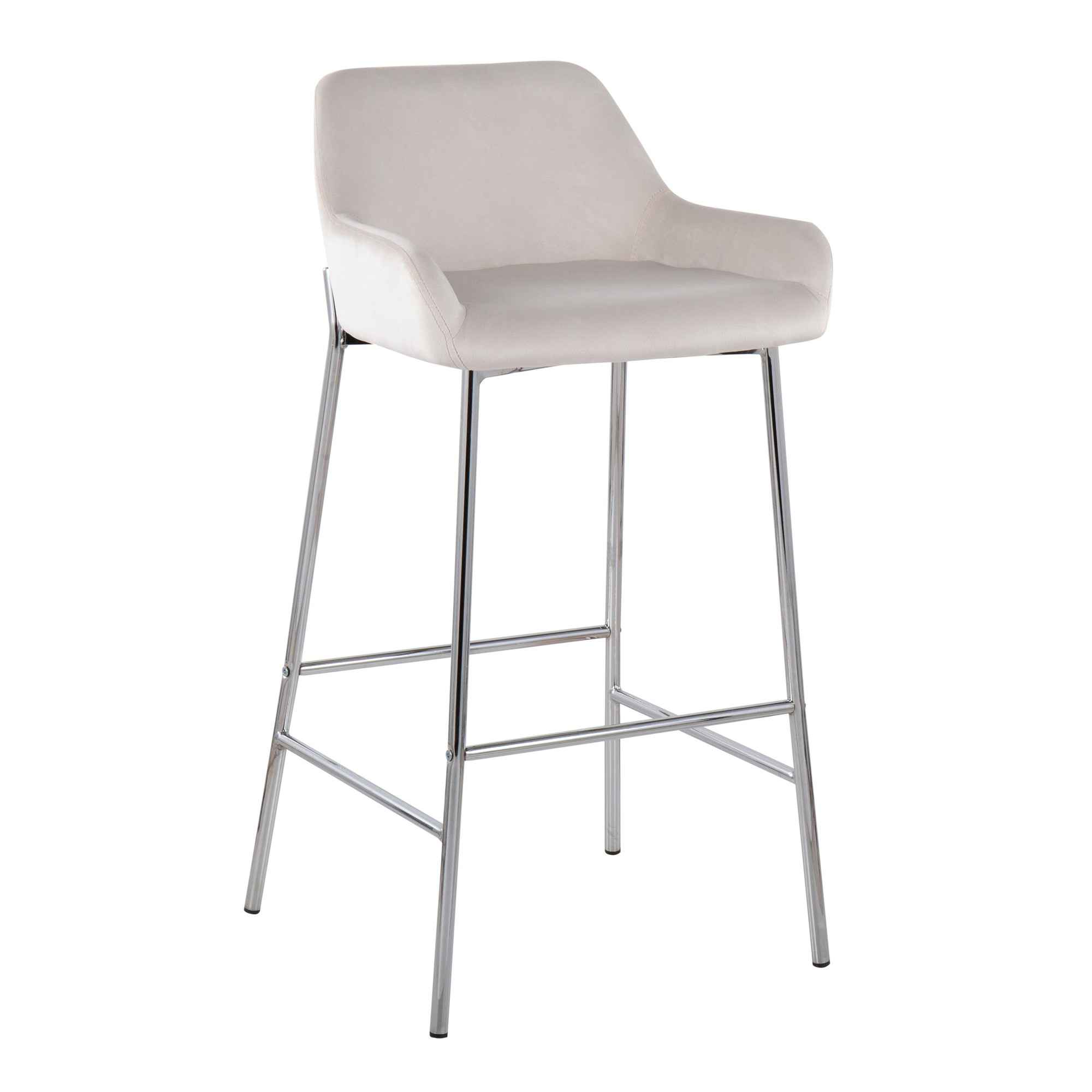 Daniella Contemporary Chrome and White Velvet Bar Stools (Set of 2) 3 Daniella Contemporary Chrome and White Velvet Bar Stools (Set of 2) - Image 3