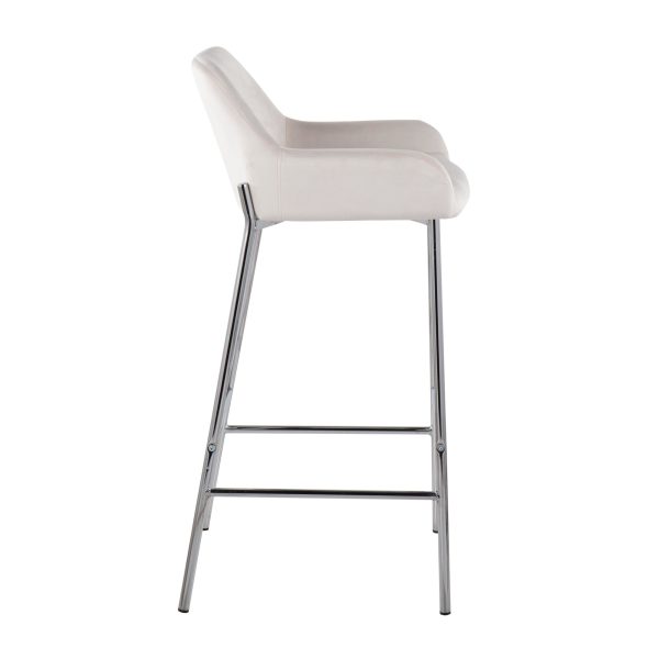 Daniella Contemporary Chrome and White Velvet Bar Stools Set of 2 3