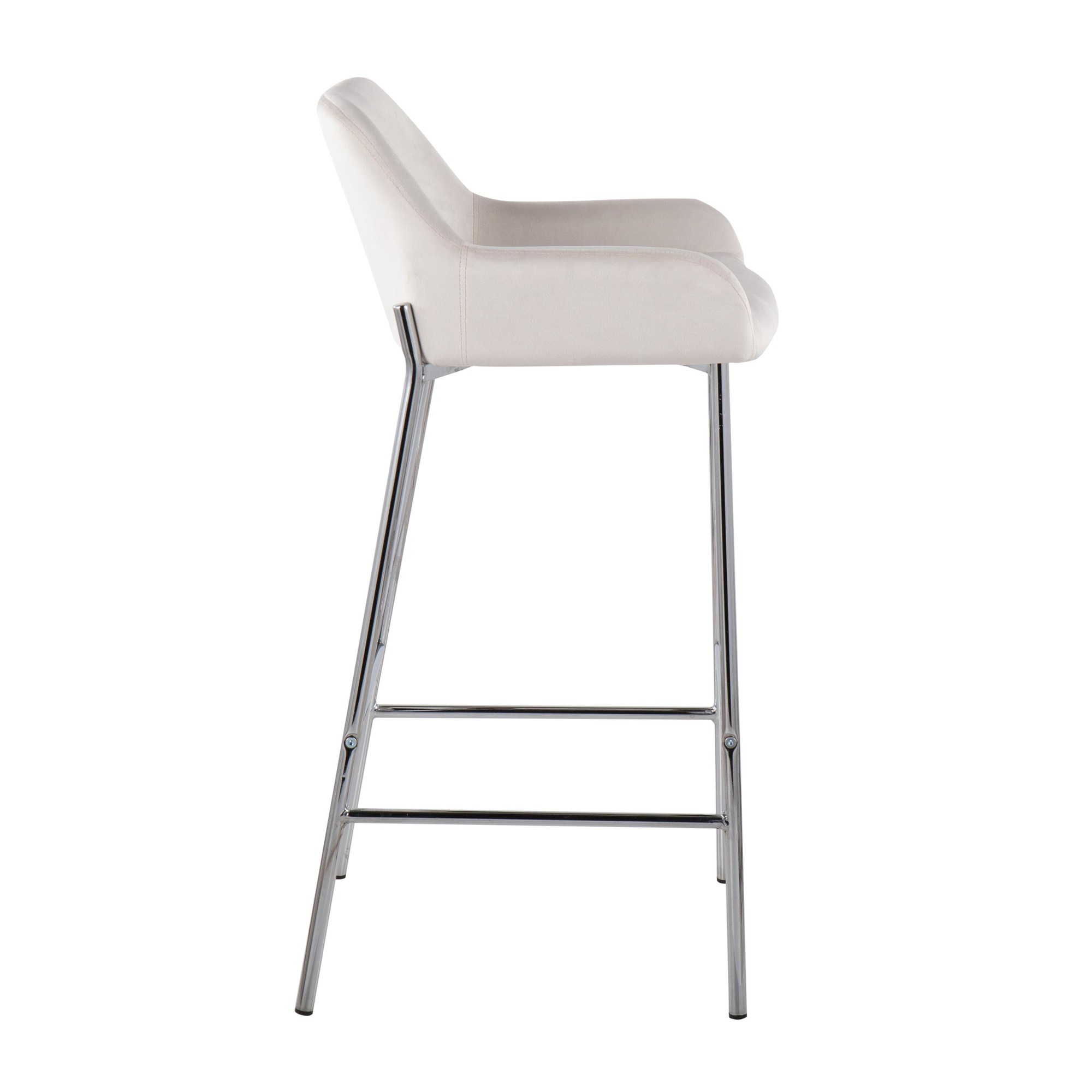 Daniella Contemporary Chrome and White Velvet Bar Stools (Set of 2) 4 Daniella Contemporary Chrome and White Velvet Bar Stools (Set of 2) - Image 4