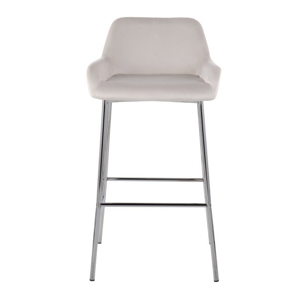 Daniella Contemporary Chrome and White Velvet Bar Stools Set of 2 6