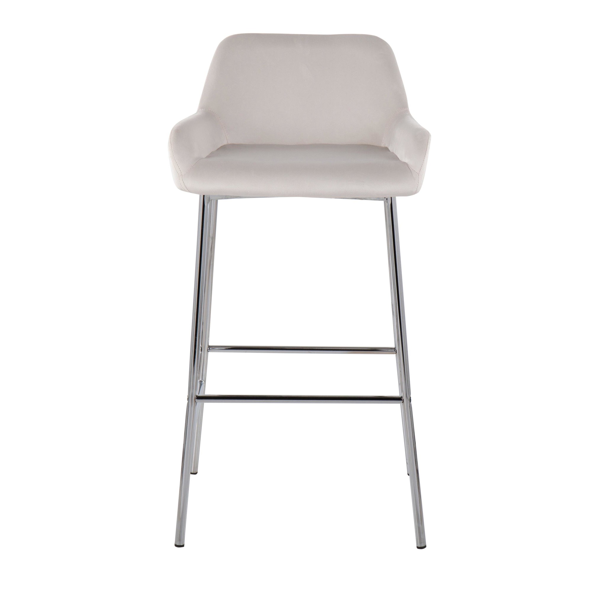 Daniella Contemporary Chrome and White Velvet Bar Stools (Set of 2) 7 Daniella Contemporary Chrome and White Velvet Bar Stools (Set of 2) - Image 7