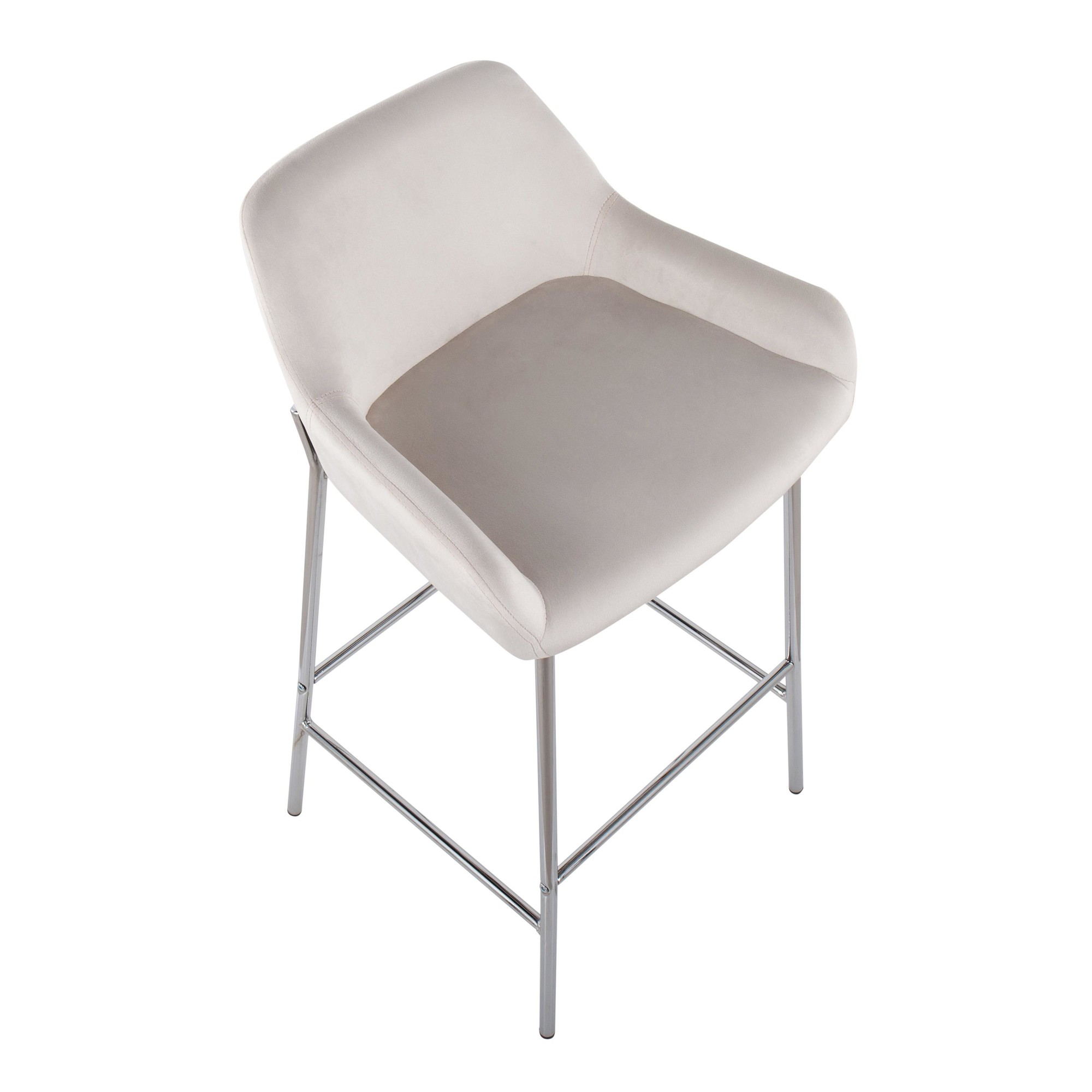 Daniella Contemporary Chrome and White Velvet Bar Stools (Set of 2) 8 Daniella Contemporary Chrome and White Velvet Bar Stools (Set of 2) - Image 8