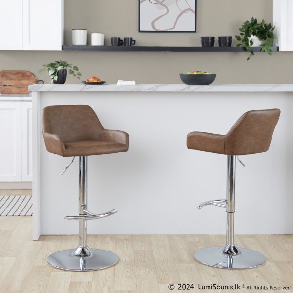 Daniella Contemporary Espresso Faux Leather Adjustable Barstool Set of 2 1