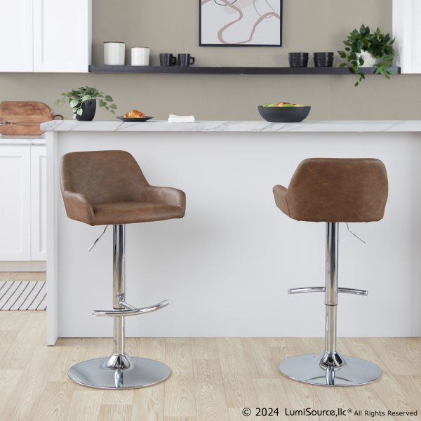 Daniella Contemporary Espresso Faux Leather Adjustable Barstool Set of 2